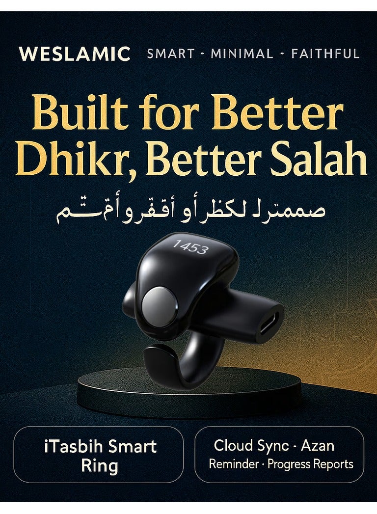 ويسلاميك خاتم Weslamic iTasbih – Faith+ الذكي (5 مقاسات في خاتم واحد) | مسبحة رقمية | شحن مغناطيسي لاسلكي | تذكير بالصلاة والذكر | خاتم صلاة للمسلمين - Image 2